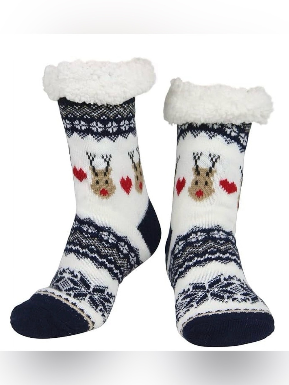 Cozy Festive Reindeer Thermal Socks - Black & Cream anti-slip NWOT
